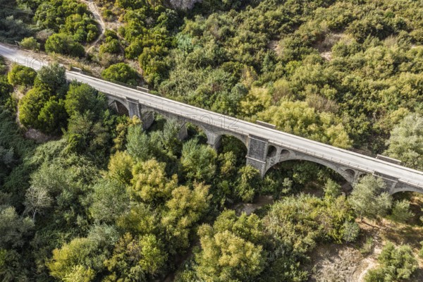 Cycle path Via Verde de la Sierra, Puerto Serrano to Olvera, old railroad track, cycle path on bridge, near village Coripe, Andalusia, Spain