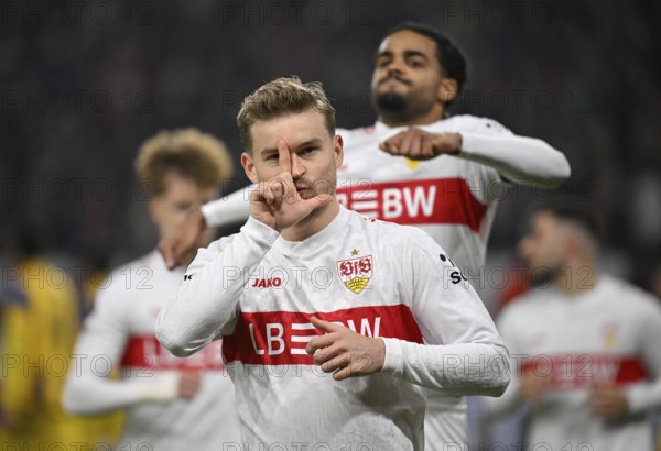 Goal celebration Maximilian Mittelstädt VfB Stuttgart (07) Lorenz Assignon VfB Stuttgart (22) Europa League, MHPArena, MHP Arena Stuttgart, Baden-Württemberg, Germany