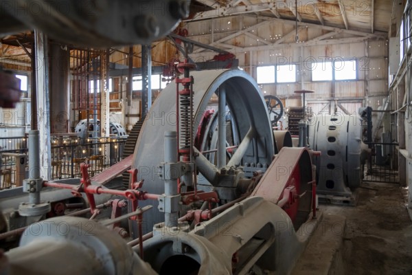 Tonopah, Nevada - The Mizpah Mine hoist house at Tonopah Historic Mining Park. Mining began here in 1900 with the discovery of silver, and continued until 1948. Tourists now explore the 113-acre site, which is operated by a nonprofit foundation