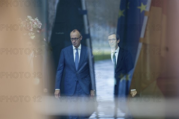 Friedrich Merz (Chancellor of the Federal Republic of Germany, CDU) arrives to greet Mark Rutte (Secretary General of NATO) in front of a one-on-one meeting at the Federal Chancellery, Berlin, 11 December 2025