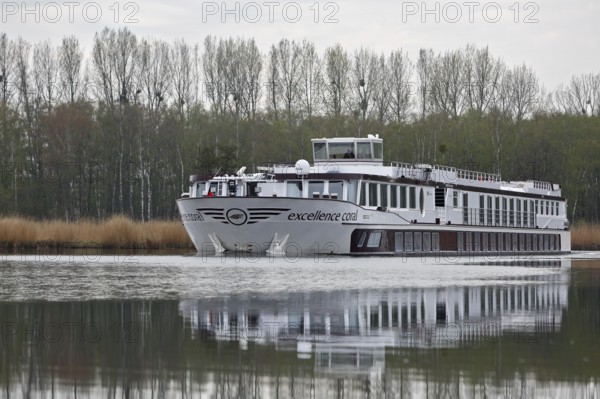 Excellence Coral river cruise ship on the Peene, tourism, Peenetal nature park Park, Mecklenburg-Western Pomerania, Germany