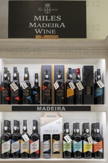 Madeira wine, wine bottles are on shelf, Madeira, Portugal