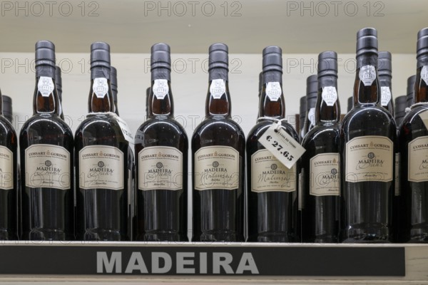Madeira wine, wine bottles are on shelf, Madeira, Portugal