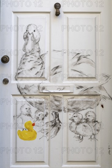 Colourfully painted doors on Santa Maria Street in the old town, Funchal, Madeira, Portugal