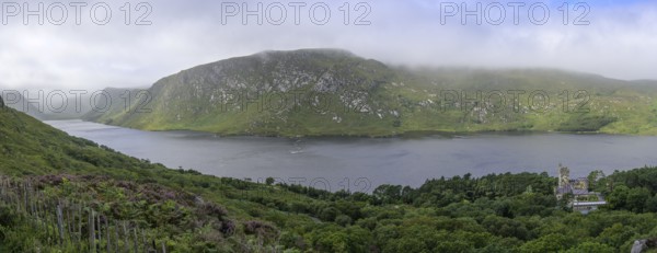 View over Loch Beagh and Castle, Glenveagh National Park, Cross Roads, County Donegal, Ireland