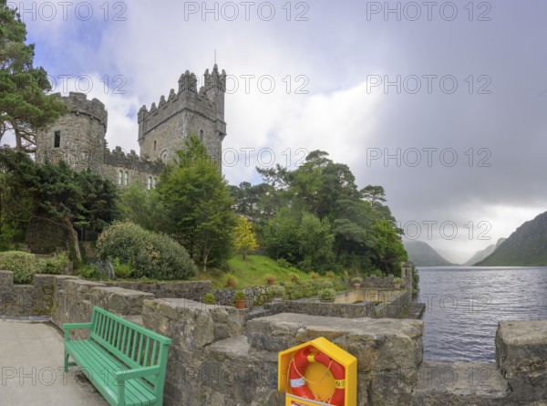 Castle seen from boat dock, Glenveagh National Park, Cross Roads, County Donegal, Ireland