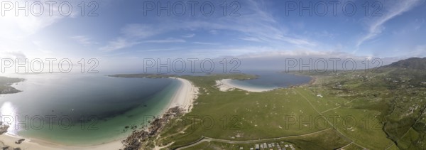 Aerial view of Gurteen Beach and Dog's Bay, Roundstone, County Galway, Ireland