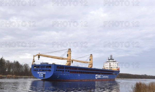 The new cargo ship, cargo ship, BBC SAO PAULO sails through the Kiel Canal, NOK, Kiel Canal, Schleswig-Holstein, Germany