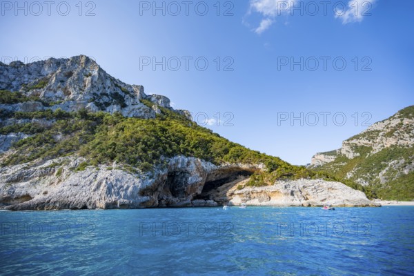Picturesque rocky coast, cliffs and blue sea, Golfo di Orosei, Baunei, Sardinia, Italy