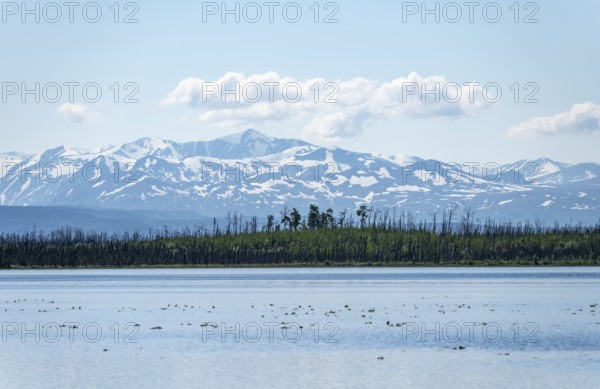 Lake Skilak Lake and snowy mountains, Kenai Peninsula, Alaska, USA