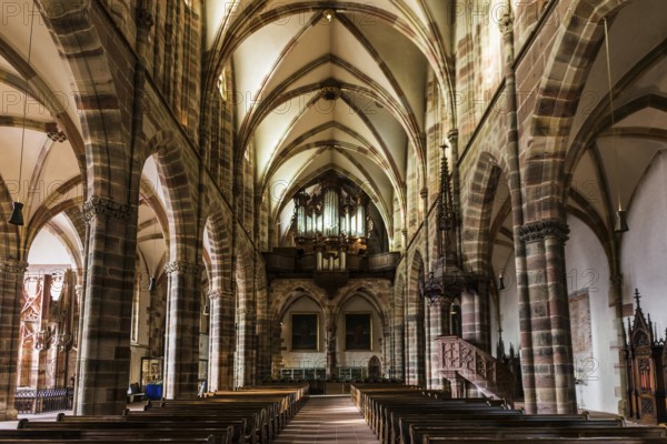 Interior view, Gothic Church of St. Peter and Paul, Saints-Pierre-et-Paul, Wissembourg, Weissenburg, Alsace, Bas-Rhin Department, France