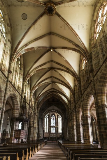Interior view, Gothic Church of St. Peter and Paul, Saints-Pierre-et-Paul, Wissembourg, Weissenburg, Alsace, Bas-Rhin Department, France