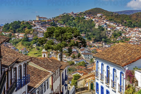 Houses, churches and mountains in the historic city of Ouro Preto in Minas Gerais, Ouro Preto, Minas Gerais, Brazil
