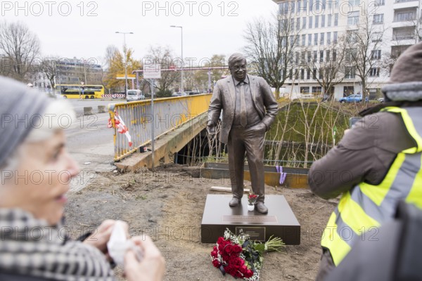 Walter Lübcke memorial at the erection of Walter Lübcke Platz in front of the Konrad Adenauer Haus, the party headquarters of the Christian Democratic Union (CDU) on 02.12.2025. The square was erected by the Centre for Political Beauty (ZPS) and approved by the Berlin Mitte district office for two years. Walter Lübcke was a member of the Hessian state parliament for the CDU and was murdered by an AfD supporter on 2 June 2019