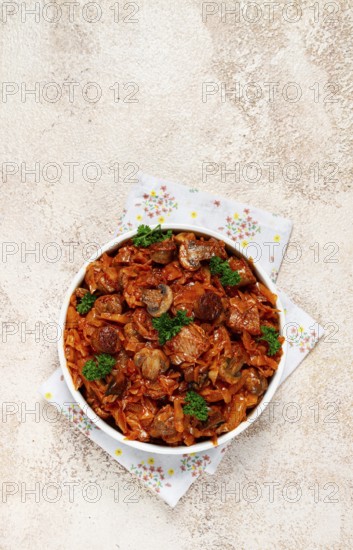 Bigos, bigus is a national Polish dish, made of cabbage and meat, stewed, homemade, no people