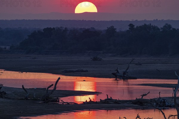 South Luangwa River at sunset dry season Zambia