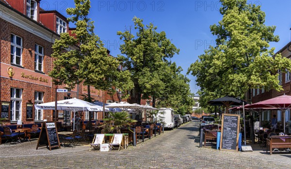 Catering, retail and typical, historic architecture in the Dutch Quarter in Potsdam, Brandenburg, Germany