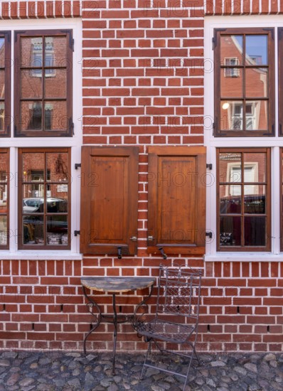 Catering, retail and typical, historic architecture in the Dutch Quarter in Potsdam, Brandenburg, Germany
