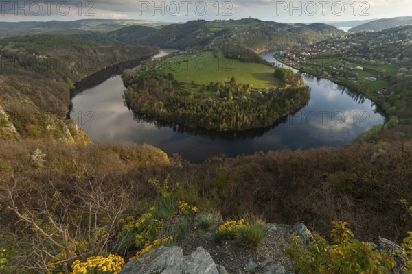 Sunset on spring evening at the loop of the Vltava (Vltava) View of Solenice Central Bohemia Czech Republic