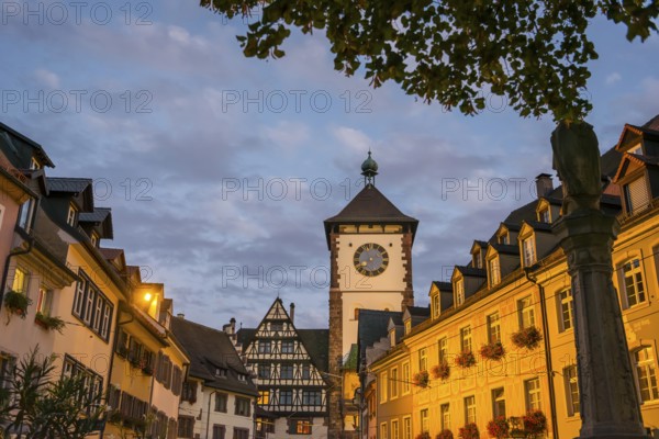 The historic Swabian Gate in the evening light, Freiburg im Breisgau
