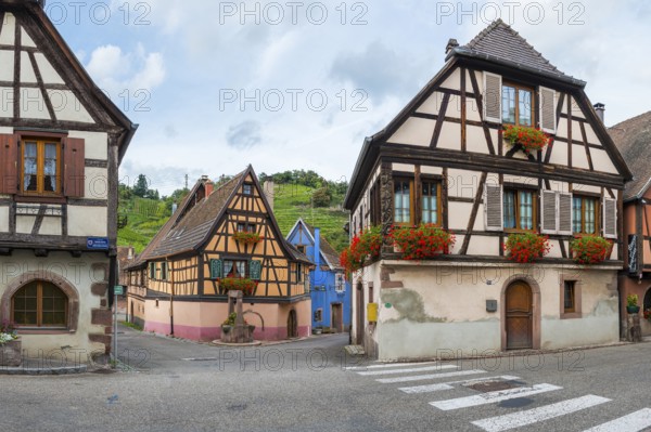 Half-timbered houses passing through Niedermorschwihr, Ellsass