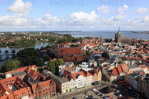 City panorama from above, Stralsund, Hanseatic City of Stralsund, Vorpommern-Rügen District, Mecklenburg-Western Pomerania, Germany
