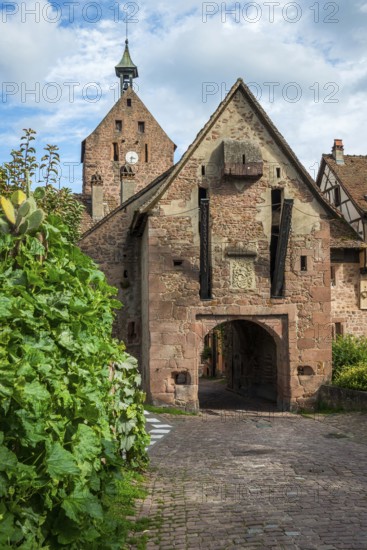 The entrance portal on the city wall of the historic town of Riquewihr, Ellsass