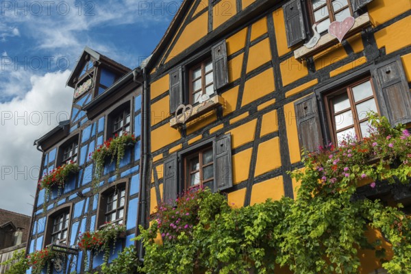 Decorated timber-frame house in the historic old town of Riquewihr, Ellsass