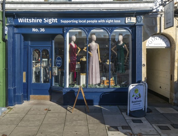 Wiltshire Sight charity shop shopfront, Devizes, Wiltshire, England, UK