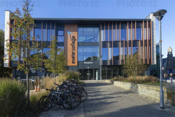 Modern architecture frontage of Exeter College further education college, Exeter, Devon, England, UK