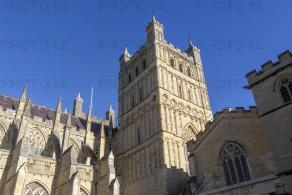 Norman architecture South Tower, Exeter cathedral church, Exeter, Devon, England, UK