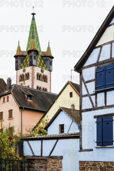 Medieval town and half-timbered houses, Châtenois, Bas-Rhin, Alsace, France