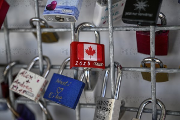 Love castles at the mountain station of the Zugspitz cable car, Austrian side, municipality of Ehrwald, Reutte district, Tyrol, Austria