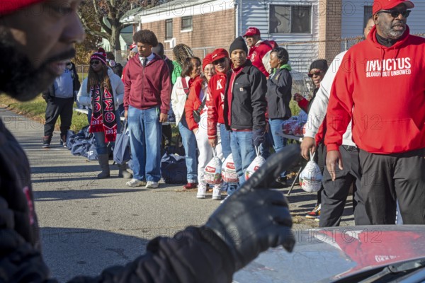 Detroit, Michigan, USA - 22 November 2025 - The Kappa Detroit Foundation distributed frozen turkeys and bags of food for Thanksgiving. The distribution was done by members of the Kappa Alpha Psi Fraternity and members of other African-American fraternities and sororities