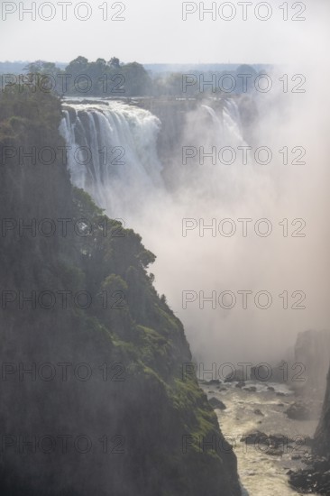 Water plunges into the depths, Victoria Falls with gorge, Zambezi, Zimbabwe