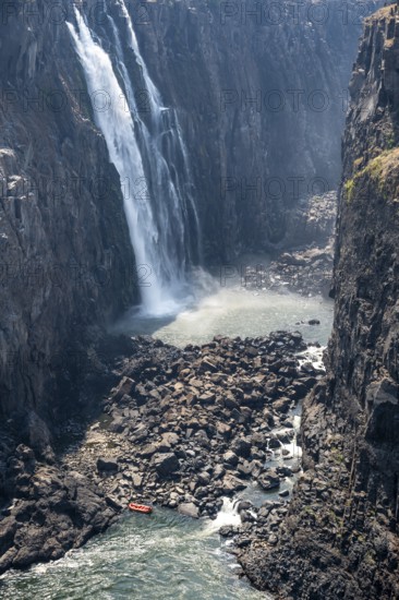Water plunges into the depths, Victoria Falls with gorge, Zambezi, Zimbabwe