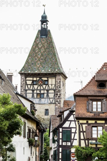 Picturesque village with half-timbered houses, Bergheim, Haut-Rhin, Alsace, France
