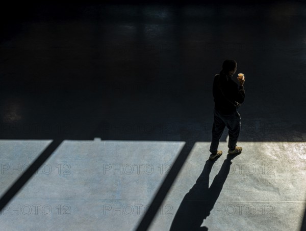 Foyer in a building of the Technical University of Berlin, light and shadow from people at the Marchstraße exit, Berlin, Germany