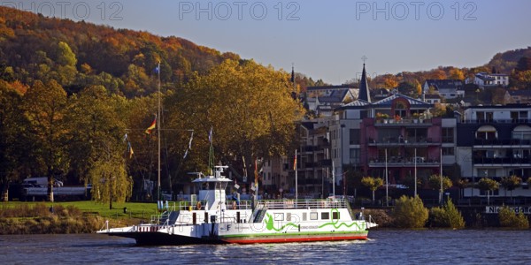 The Konrad Adenauer Rhine ferries on the Rhine from Bad Godesberg to Königswinter-Niederdollendorf, Bonn, North Rhine-Westphalia, Germany