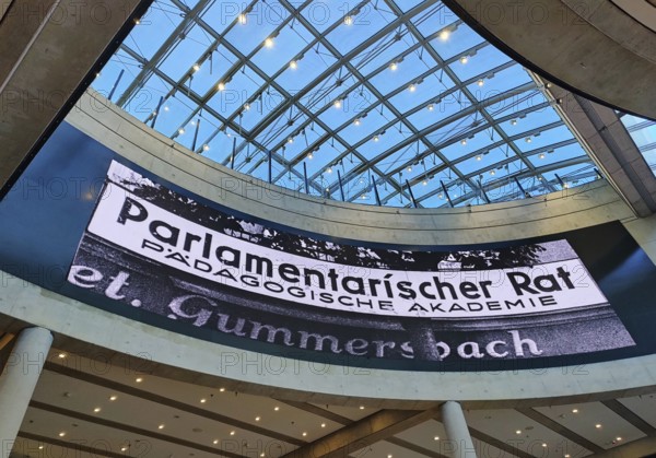 Entrance area in the House of History with the Parliamentary Council projection, Bonn, North Rhine-Westphalia, Germany