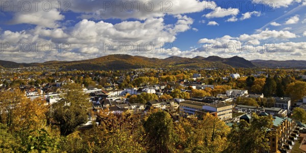 View of the Bad Godesberg district from Godesburg in autumn towards Siebengebirge, Bonn, North Rhine-Westphalia, Germany