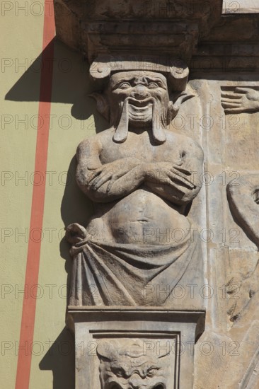 Façade of the Fürstenhof in Wismar, detail of the portal design of the passageway, Renaissance monument, Northwest Mecklenburg district, Mecklenburg-Western Pomerania, Germany