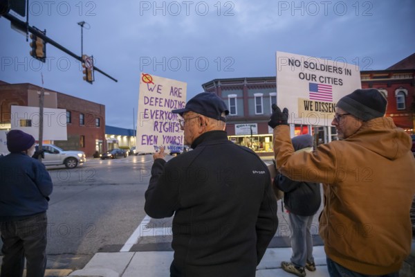 Milan, Michigan USA - 11 November 2025 - On Veterans Day, veterans held rallies across the country to oppose ICE, military occupation of cities, and Trump Administration cuts that hurt poor and working people. The Milan rally was in a small city in rural Michigan