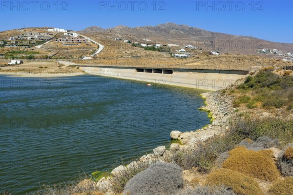 Mykonos, Cyclades, Greece — Marathi Dam, Mykonos Municipal Water Supply and Sanitation Company has two dams, Marathi Reservoir and Fokos Reservoir, to supply water to the island. Due to the prolonged drought, both are almost empty and are not being used