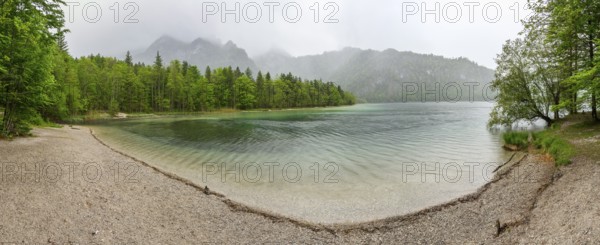 Landscape of Lake Offensee on a rainy day in spring, Salzkammergut, Austria