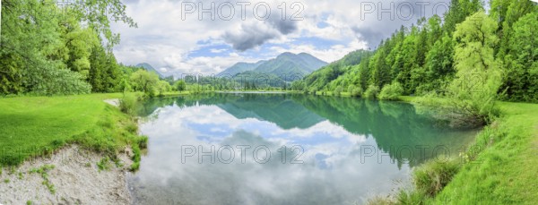 Landscape of Lake Elisabethsee on a rainy day in spring, Austria