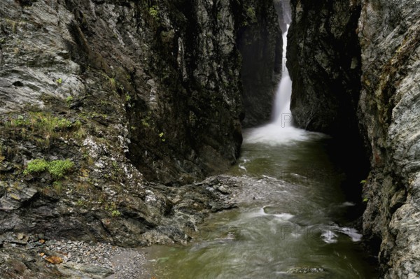 Small waterfall, Diosaz mountain river in the gorge, Gorges de la Diosaz, Les Houches, Chamonix-Mont-Blanc, Haute-Savoie, France