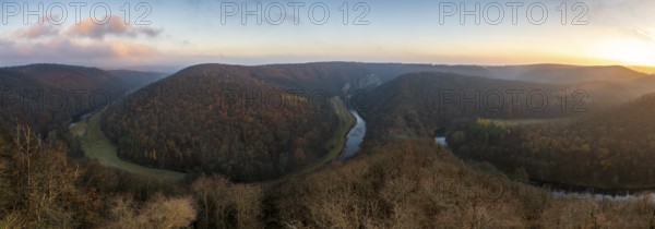 Sunrise, morning mood, autumn landscape, river loop, river Thaya, Thaya Valley National Park, Lower Austria, Austria