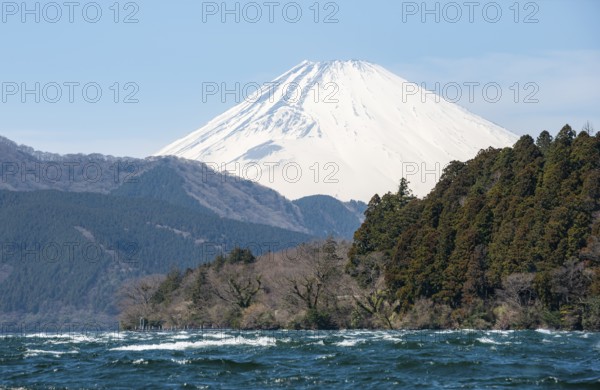 View of Lake Ashi with Mount Fuji volcano, Hakone, Japan