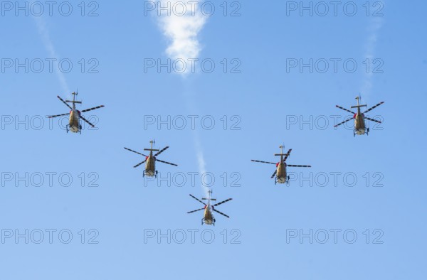 Indian Air Force aerobatic team performs during rehearsals ahead of the air show organised as part of the 93rd Air Force Day celebrations, on November 5, 2025 in Guwahati, India